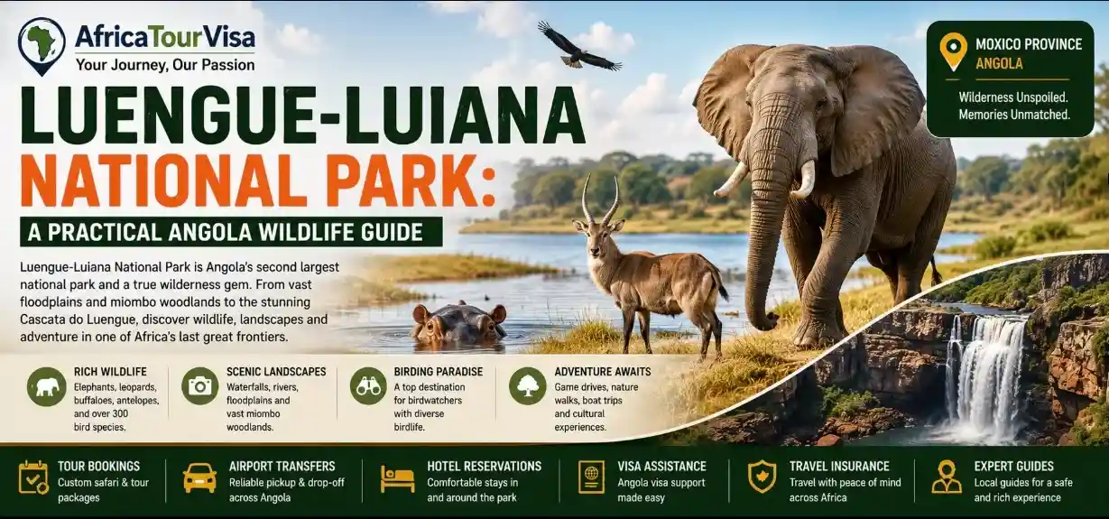 Luengue-Luiana National Park landscape and wildlife in Angola