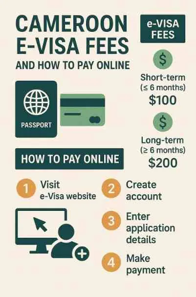 Cameroon visa fees vary by service, but for online applications, a regular service can be around €153 and an expedited service €230, payable by credit card.