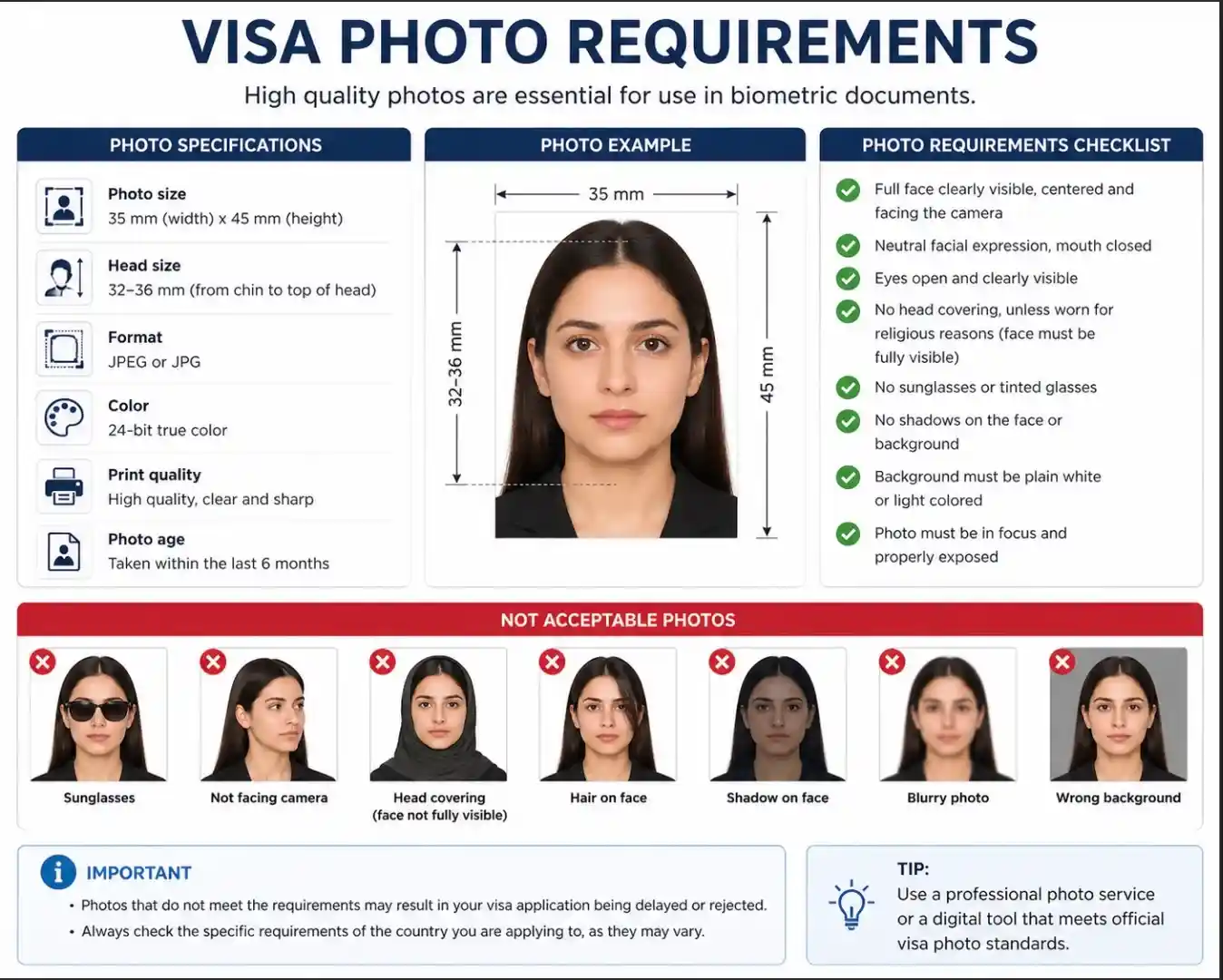 Visa application photo requirements